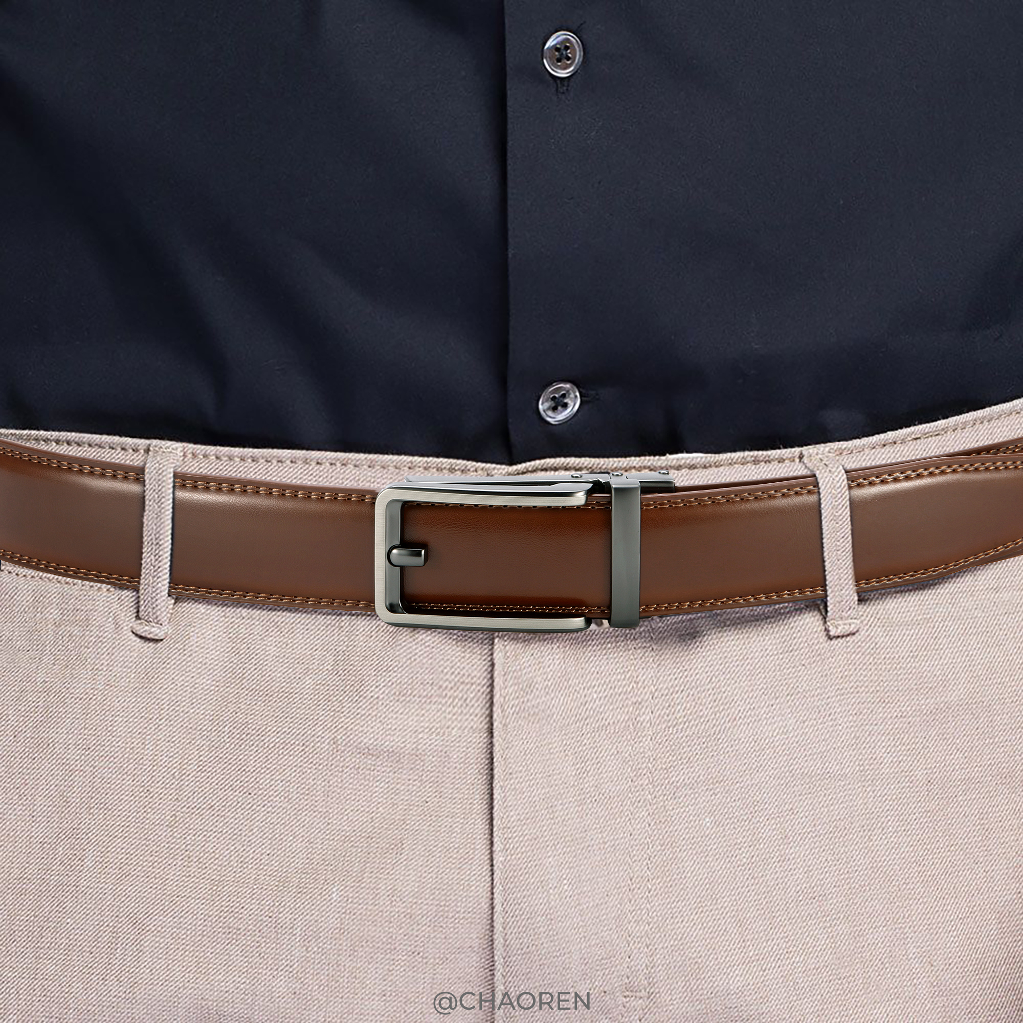 CHAOREN Ratchet Belt For Men - 1 3/8 Inch Leather No-Hole Dress Belt