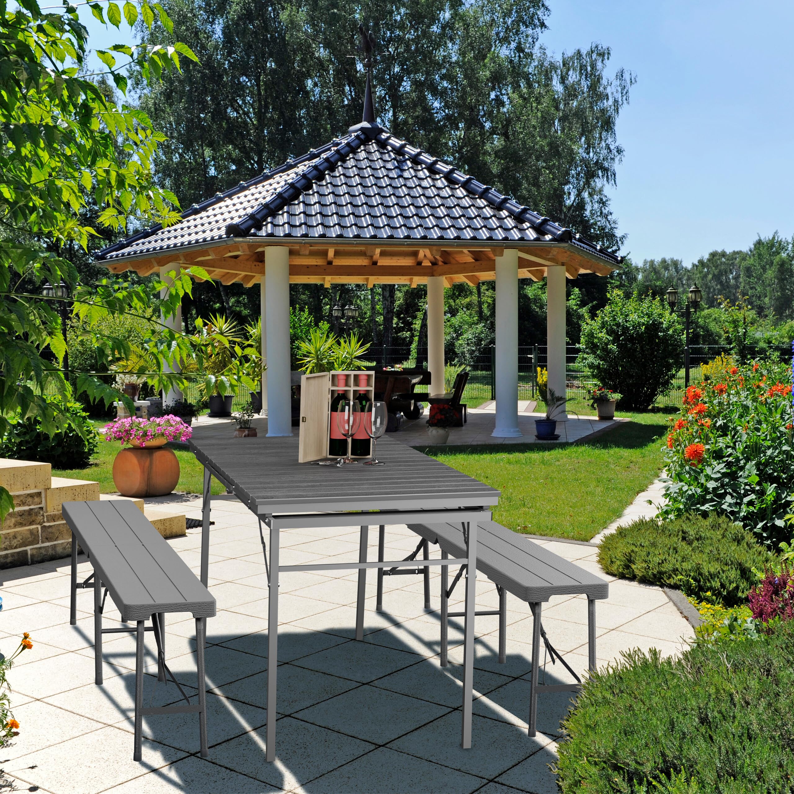 Relaxdays Tavolo Pieghevole da Giardino Allungabile 166-215 cm Plastica Acciaio 8 Persone Marrone