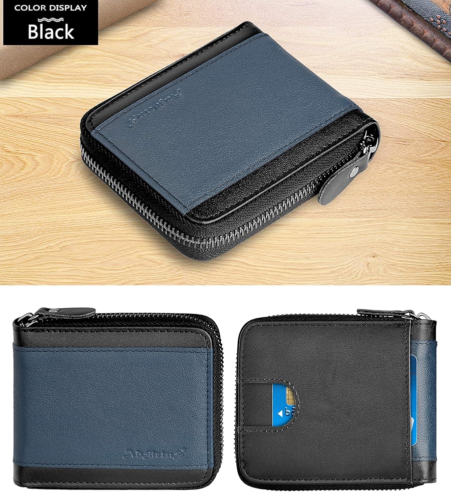 Admetus Wallet for Men Bifold Leather Zipper Wallet RFID