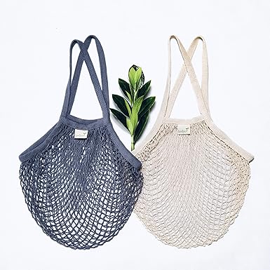 Reusable Grocery Net Bags Cotton Net Tote Washable Foldable Farmer S Market Bag For Fruits And Vegetables String Mesh Shopping Storage Bag With Long Handles Pack Of 2 Beige Gray Amazon Co Uk Home
