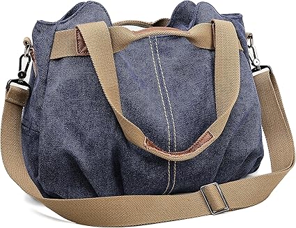 blue bolsa with brown handle