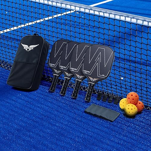 Miniatura 6 de Juego de 4 palas de pickleball con bolas  Pro T700 superficie de fibra de carbono, núcleo de panal de polipropileno de 0.630 pulgadas, palas de