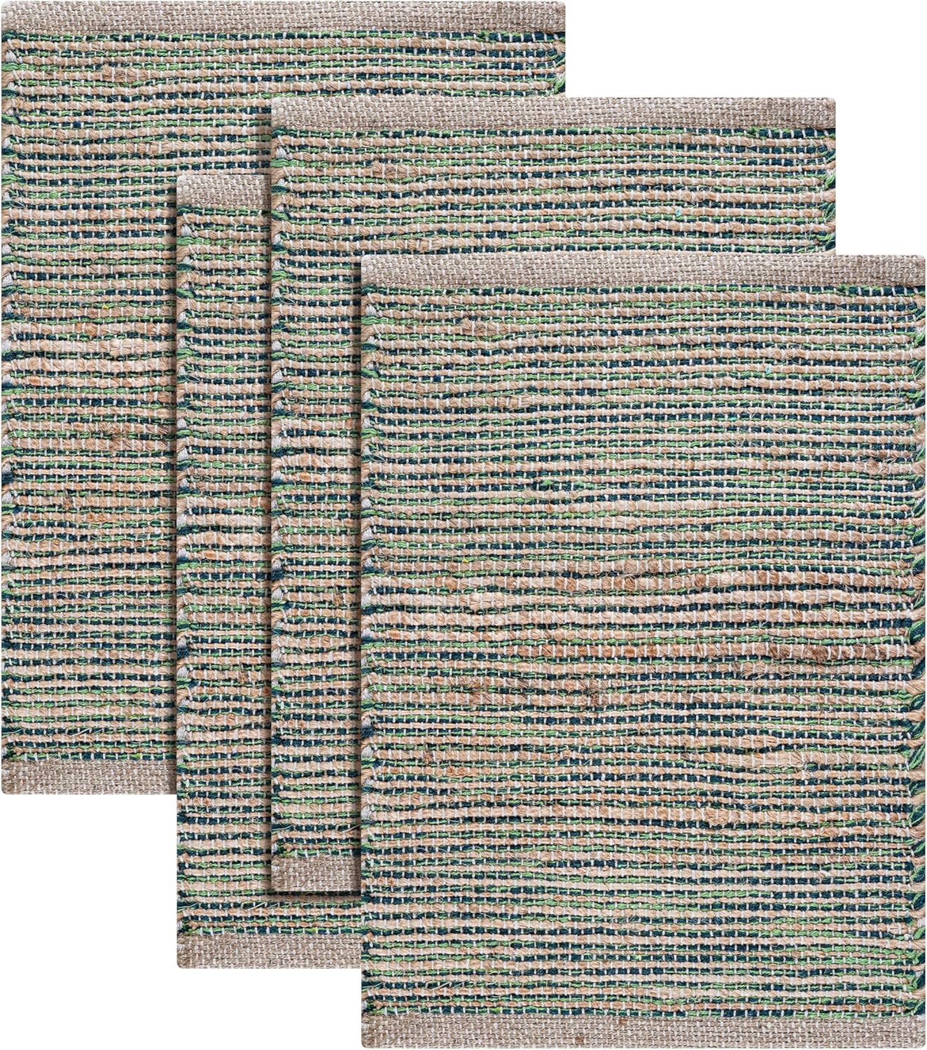 Jute Placemats Set of 4 - Boho Woven Placemats for Dining Tables, Rustic Farmhouse Style, Cotton and Jute, Neutral Colorful Table Mat, 13x19 Inch, Indoor Kitchen Decor -Natural- Grey Charcoal