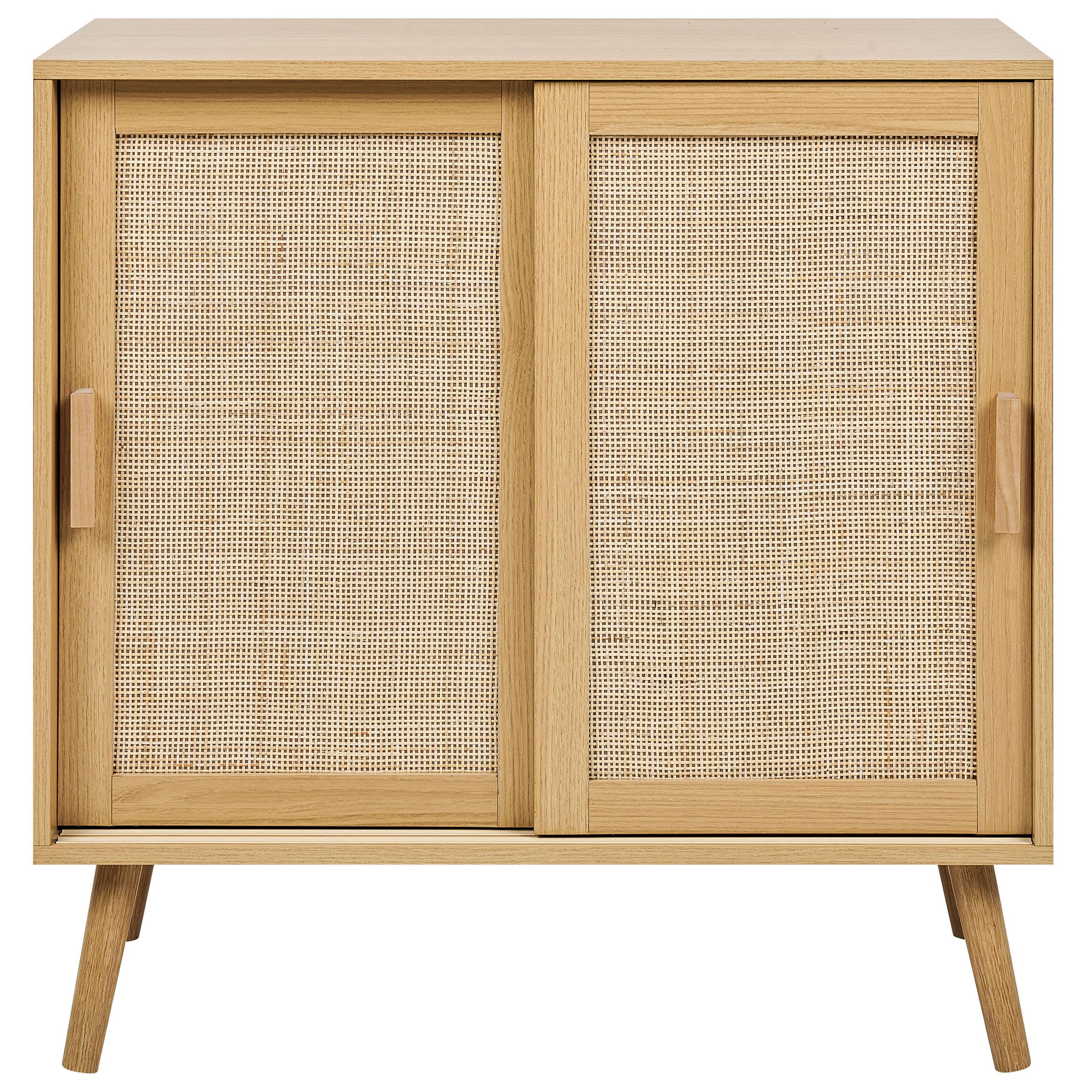 Beliani Buffet à 2 Portes Particules Bois et Rotin Clair avec Etagère Rangement Hodgen