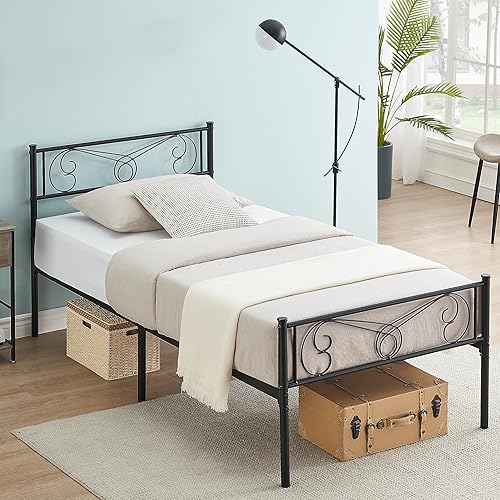 Miniatura 17 de IDEALHOUSE Base de cama de metal tamaño King con cabecero y estribo, marco de cama King con almacenamiento, base de colchón de metal, no necesita