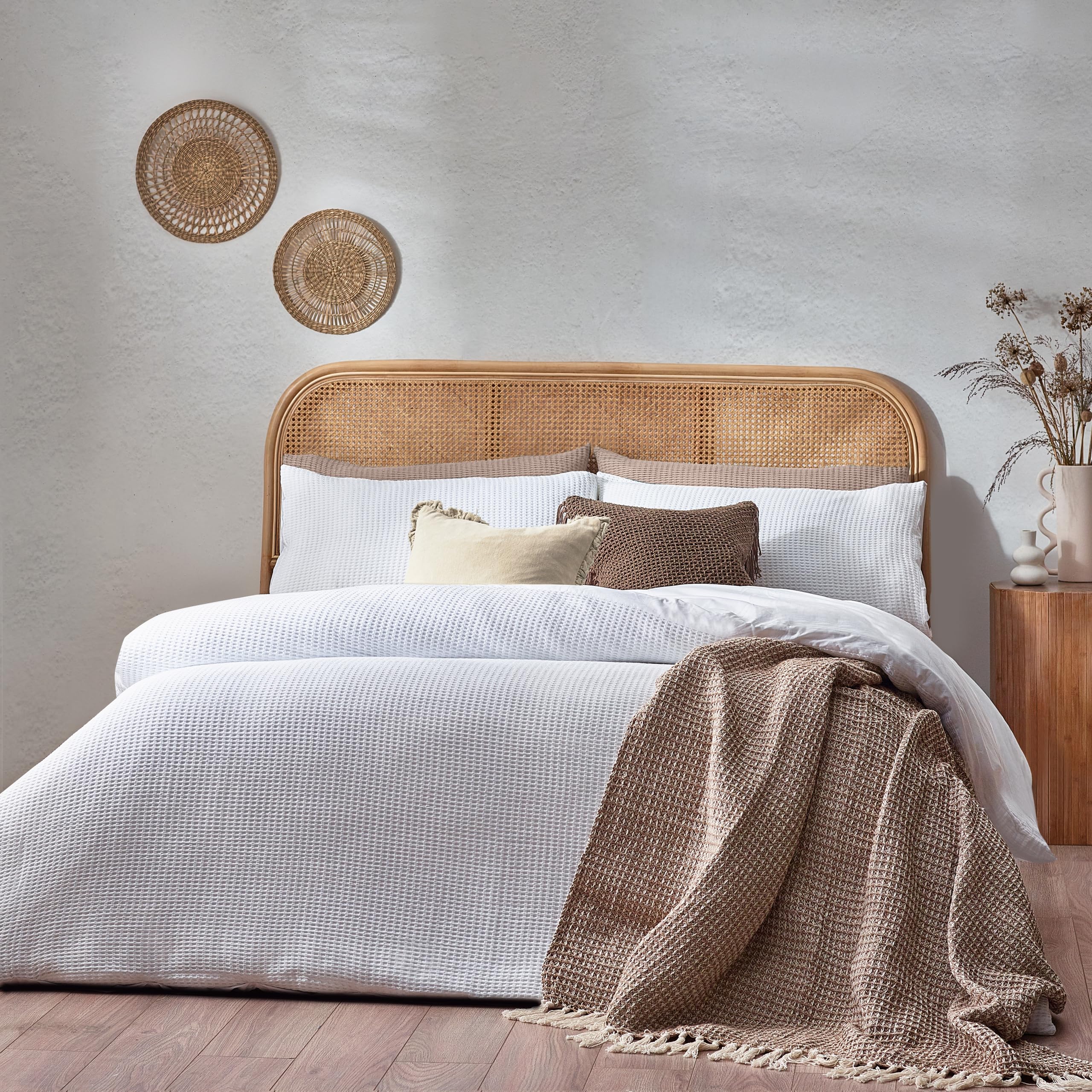 Furn. Yard Chunky Waffle Cotton Duvet Cover Set - Textured Waffle Weave OEKO-TEX Certified (White - Double)