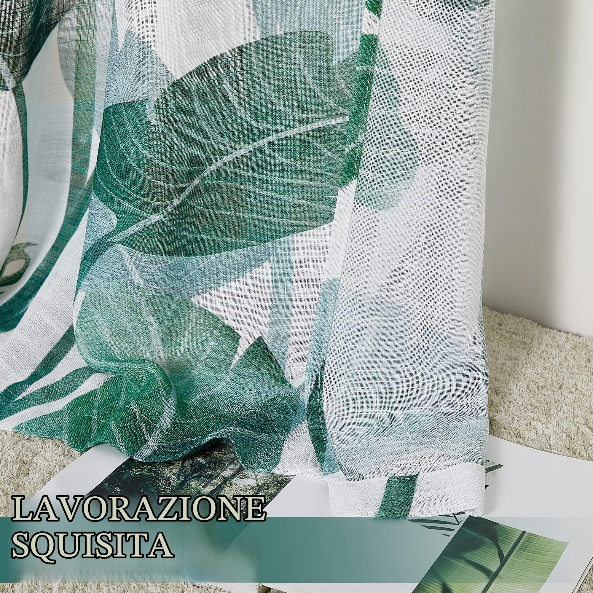 PONY DANCE - Tende Camera da Letto Regali Natale con Stampata Foglie Verde di Banana Decorazioni Tende Semitrasparenti Cameretta Soggiorno/Cucina/Salotto/Finestra, L 132 x A 240 cm, 2 pezzi