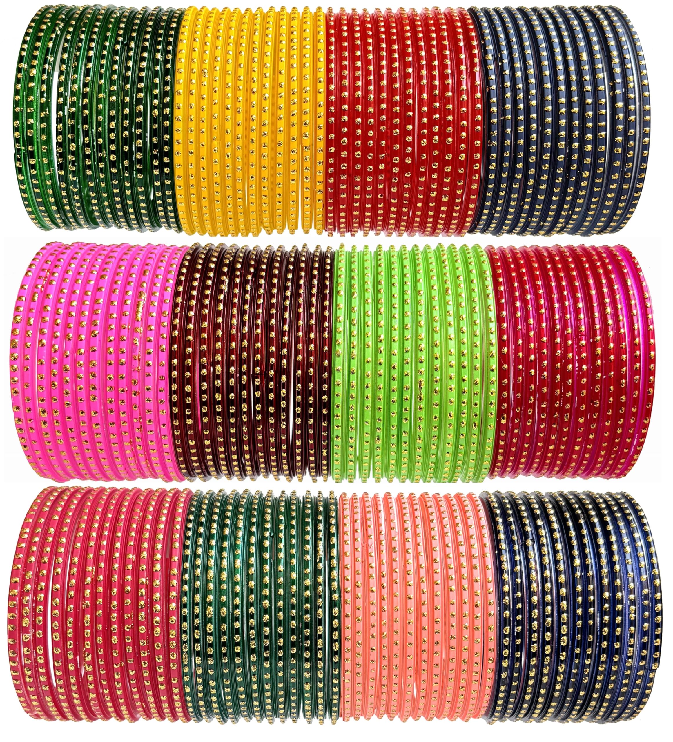 Hand Kkrafts Multicolor traditional Glass bangles chudi set of 144 for womens and girls
