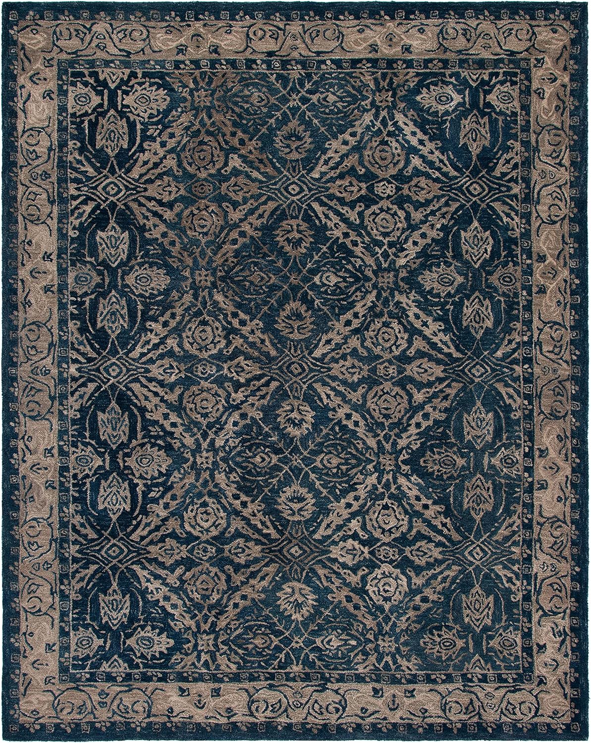 Navy and Ivory Tufted Handmade Wool 9' x 12' Area Rug