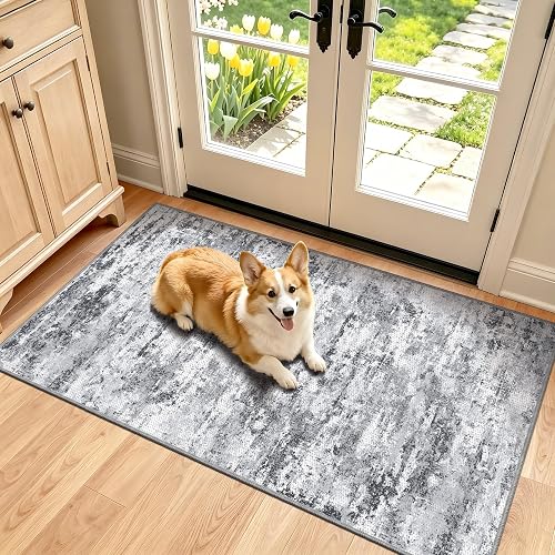 TTelephant Non-Slip Entryway Runner Rug 2x4 ft Gray