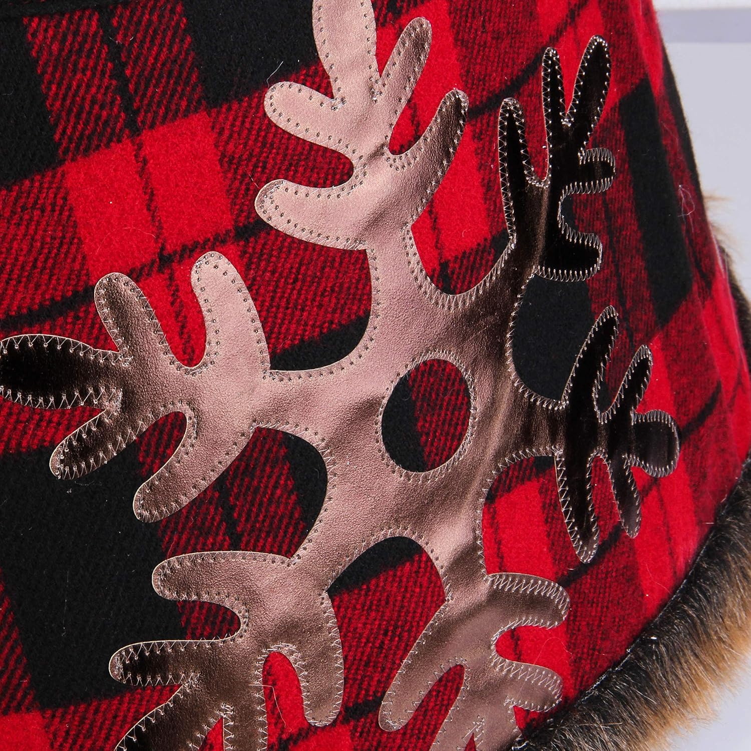 Wyness Buffalo Plaid Christmas Tree Collar,Christmas Tree Ring,Tree Skirt with Thick Faux Snowflake for Christmas Holiday Decoration