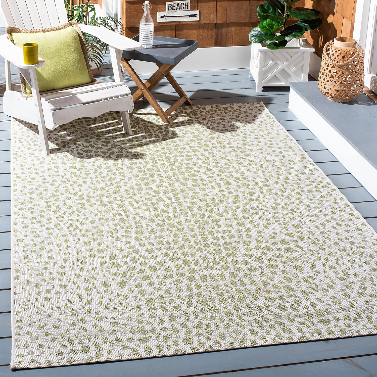 SAFAVIEH Courtyard Collection 2'7" x 5' Ivory/Sage Green CY8505 Indoor/ Outdoor Waterproof Easy Cleaning Patio Backyard Mudroom Area Rug