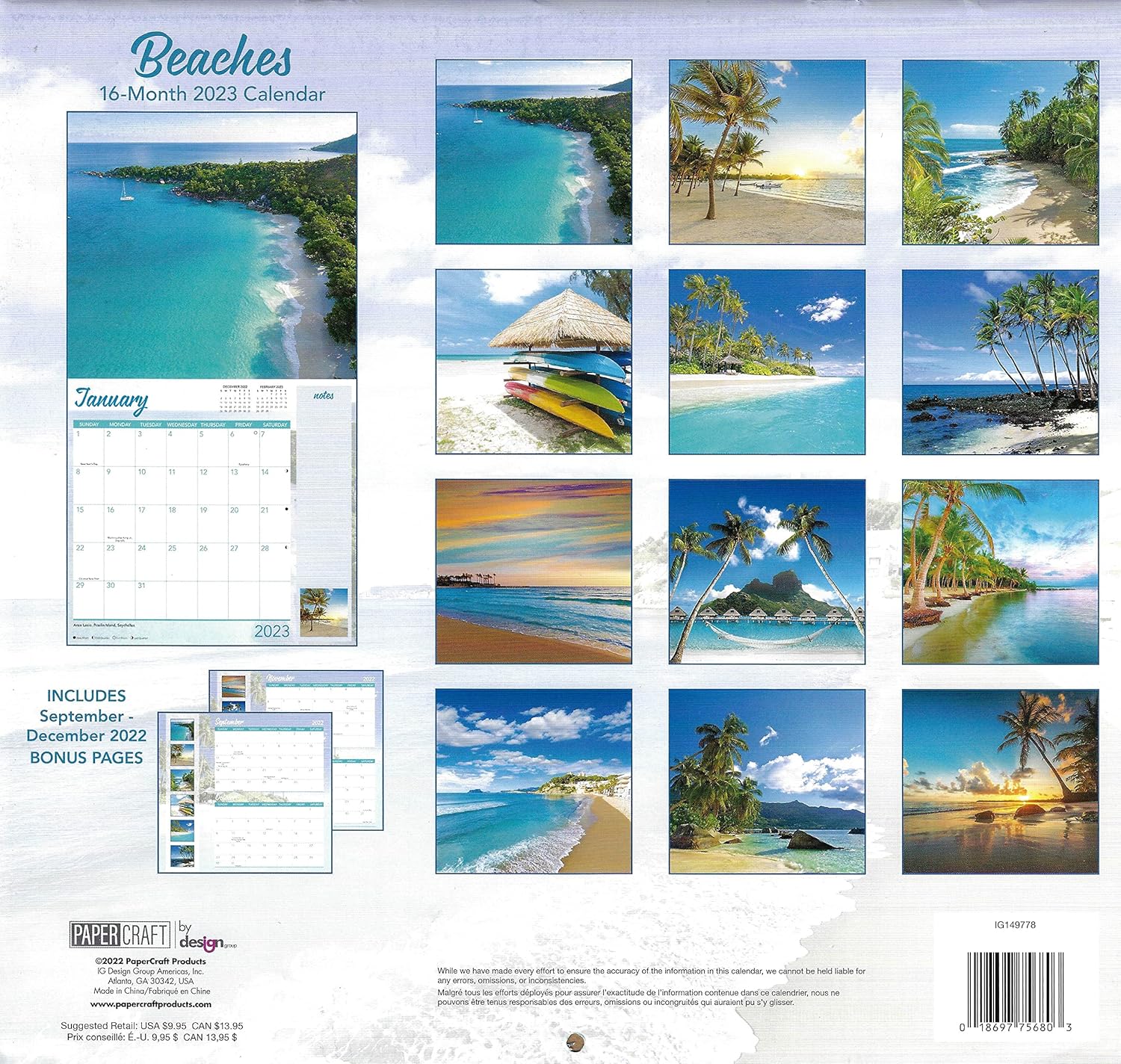 2023 Beaches Wall Calendar for Planning, Scheduling, and Organizing