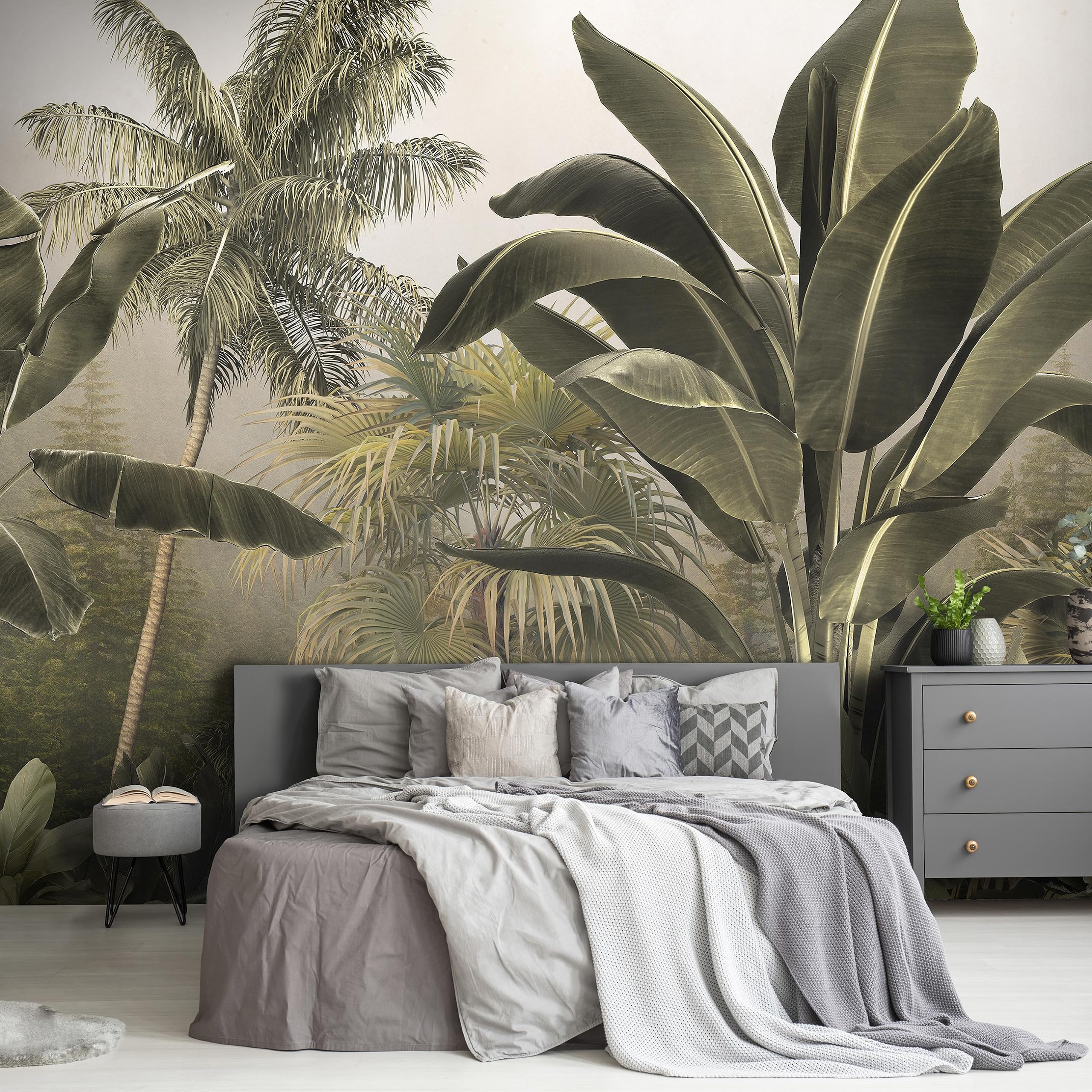 WallArena - Carta da parati fotografica - Foglie, Giungla, 416x290 cm - Murale fotografico - Per soggiorno e camera da letto - Effetto 3D - con Colla - Alberi, Alberi, Piante