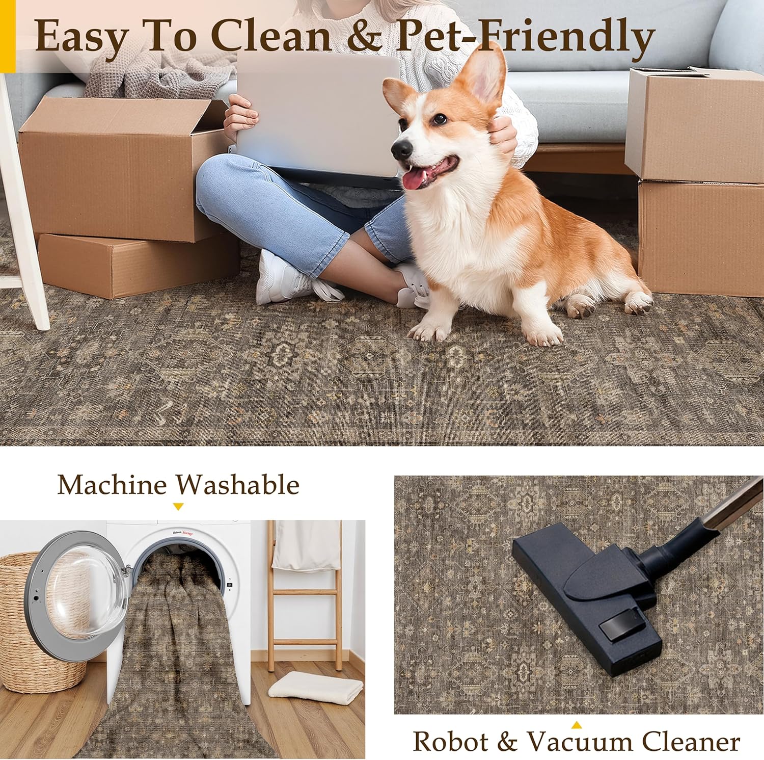 2x6 Washable Runner Rug for Hallway Kitchen Vintage Brown Non Slip Low Pile Carpet Traditional Retro Soft Throw Rug for Bathroom Bedroom Entryway Indoor Entrance - Image 6