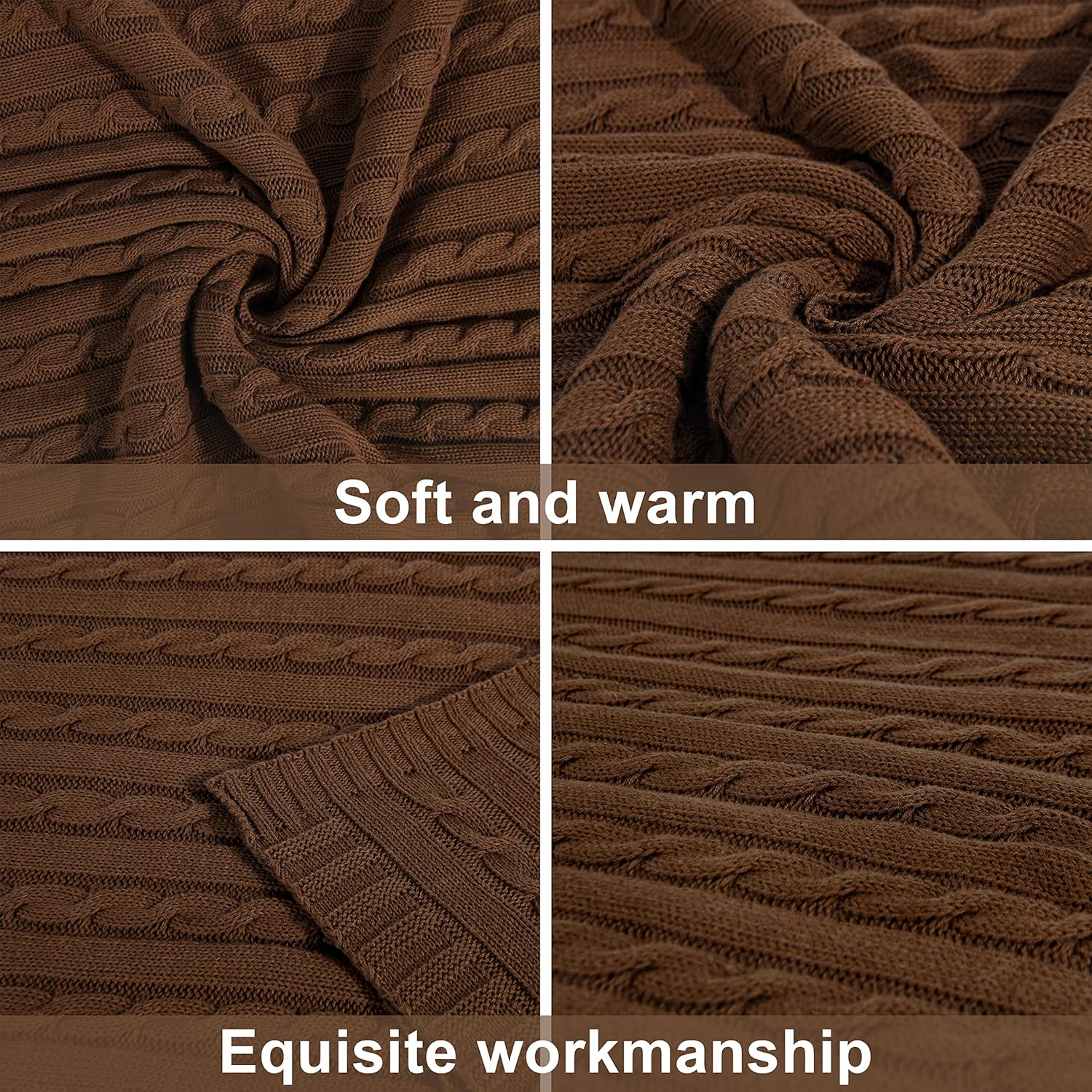 NTBAY 100% Pure Cotton Cable Knit Throw Blanket, Super Soft Warm 51x67 Knitted Throw Blanket for Couch, Sofa, Chair, Bed - Extra Cozy, Machine Washable, Comfortable Home Decor, Brown - Image 2