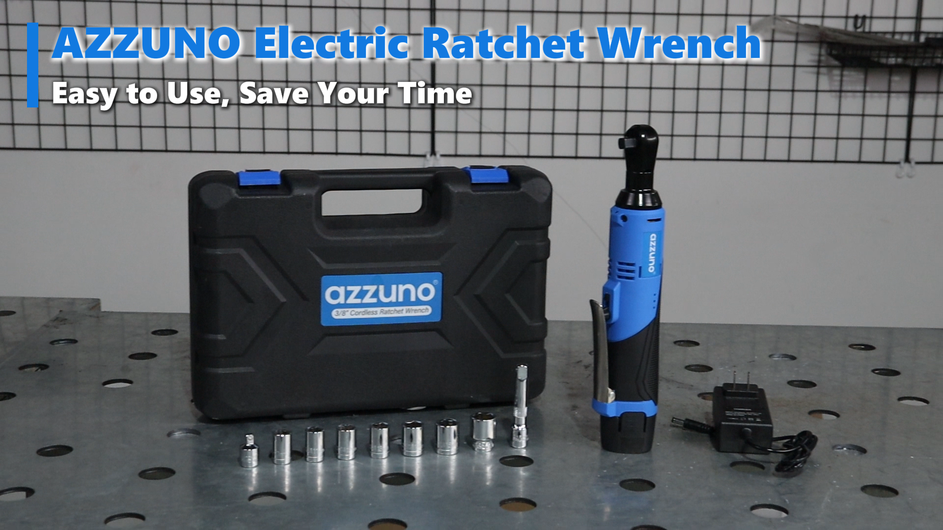 Electric Cordless Ratchet 3/8\" Right Angle Wrench Impact 2 Batteries 7 Sockets