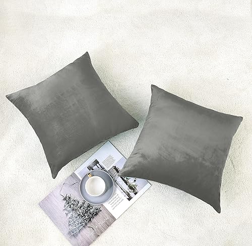 Vista 3 de NiNi ALL Fundas de almohada decorativas de terciopelo suaves para sofá, dormitorio, sala de estar, exteriores, paquete de 2 unidades, 18 x 18 Gris