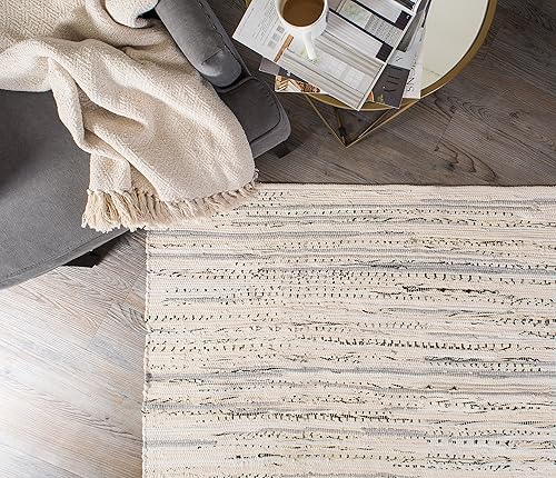 Miniatura 4 de DII Chindi Home Collection Alfombra de trapillo de área multicolor tejida a mano, 4 x 6 pies, color crema