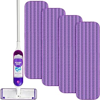 Reusable Mop Pads Compatible with Swiffer Powermop (4 Pack), Papclean Microfiber Mopping Pad Refills, 15" Washable Wet Mopping Cloth Wet Pads Refill for Wood Floor Cleaning & Multi-Surface, Purple