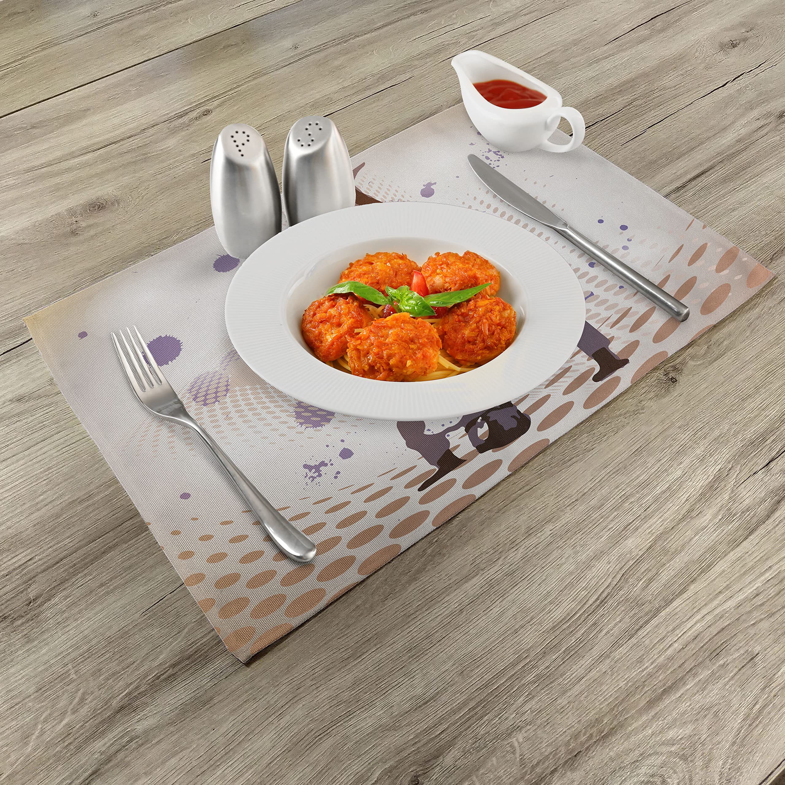 ABAKUHAUS Danza Tovaglietta Americana Set di 4, Pop Art Retro Style Vintage, Tovagliette in Tessuto Lavabile per Tavolo da Pranzo Cena, Multicolore