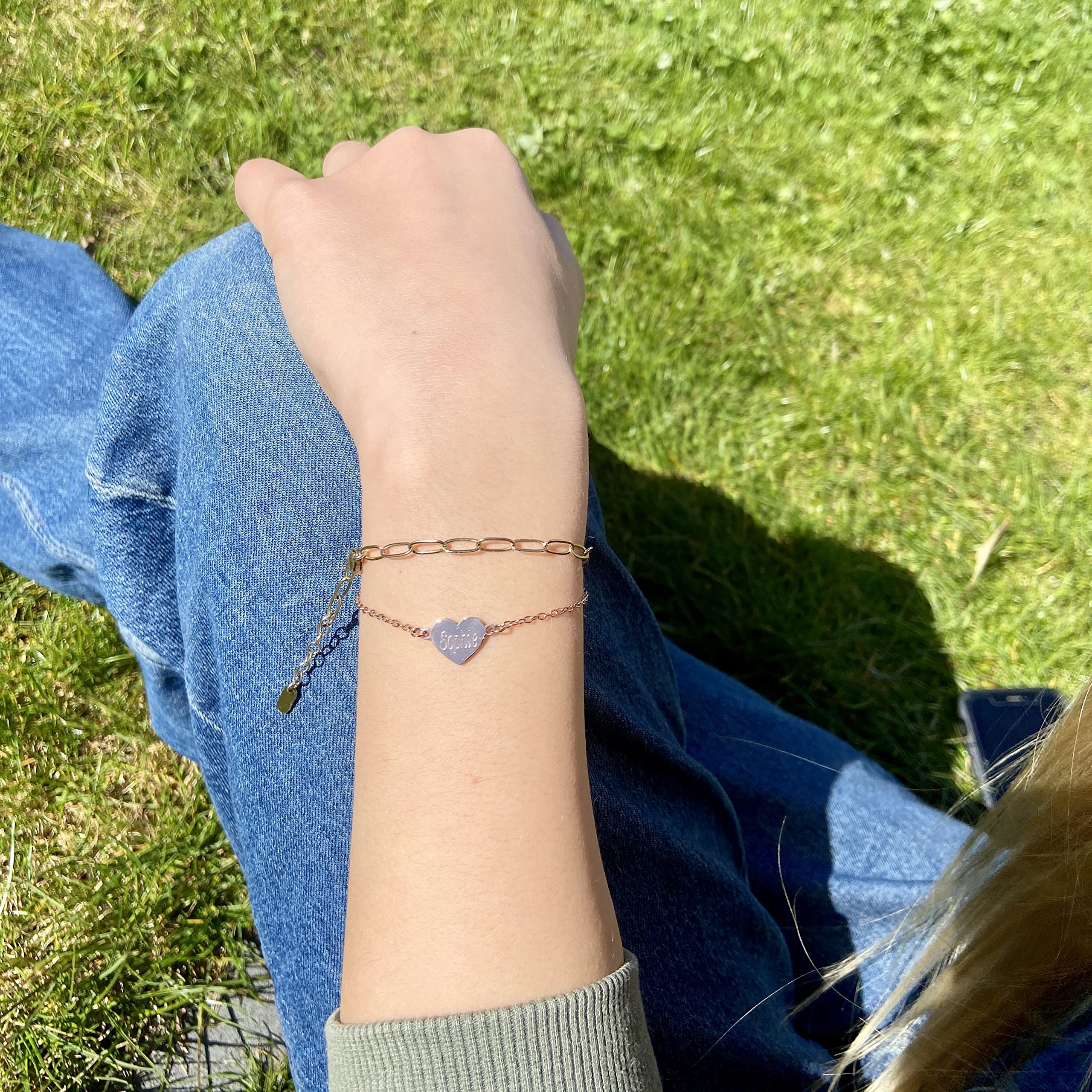 Herz Armband mit Gravur | Personalisierter Schmuck | 316L Edelstahl | Silber, 18K vergoldet, 18K rosévergoldet | Persönliches Geschenk Valentinstag Muttertag Jahrestag Geburtstag | Namensarmband