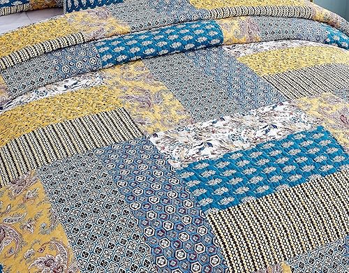 Miniatura 6 de DaDa Bedding - Juego de edredón reversible de algodón con fundas, tamaño King, Honey Cove, 3 piezas