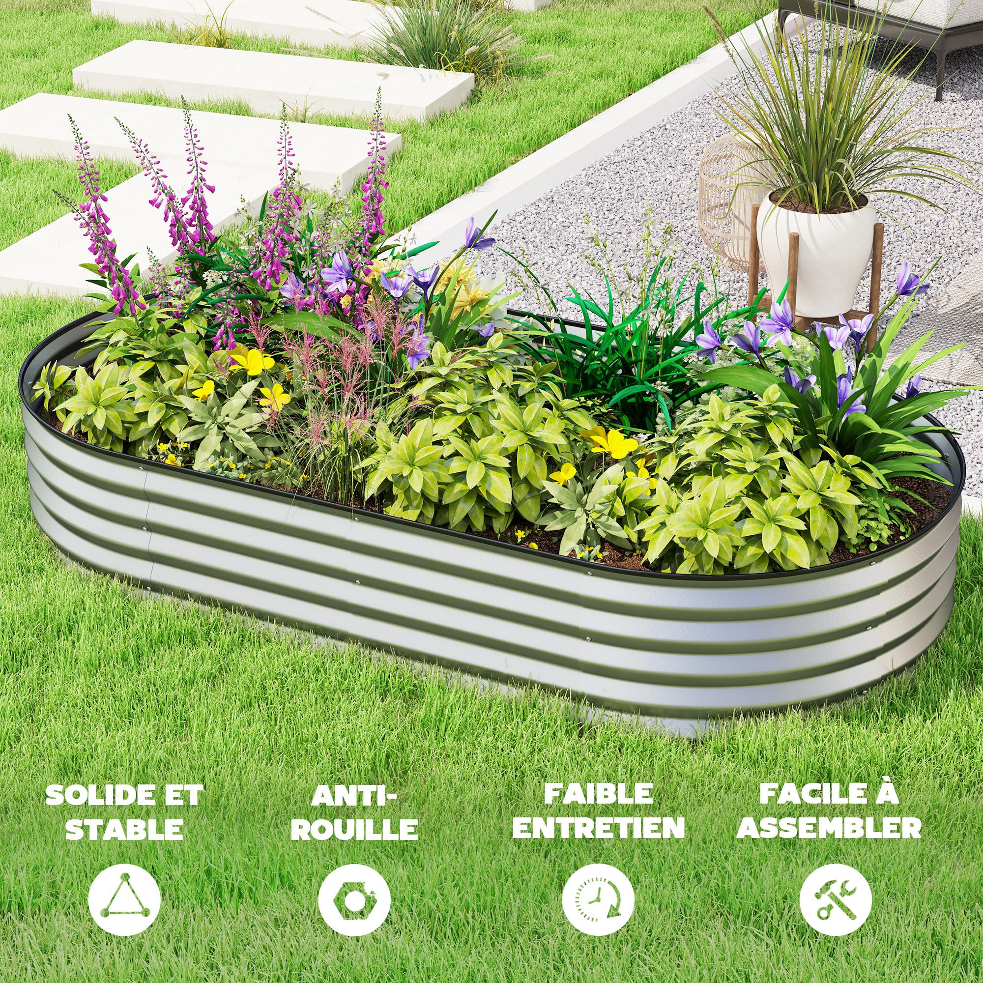 Outsunny Jardinière Surélevée Galvanisée en Acier 181 x 93 x 30 cm