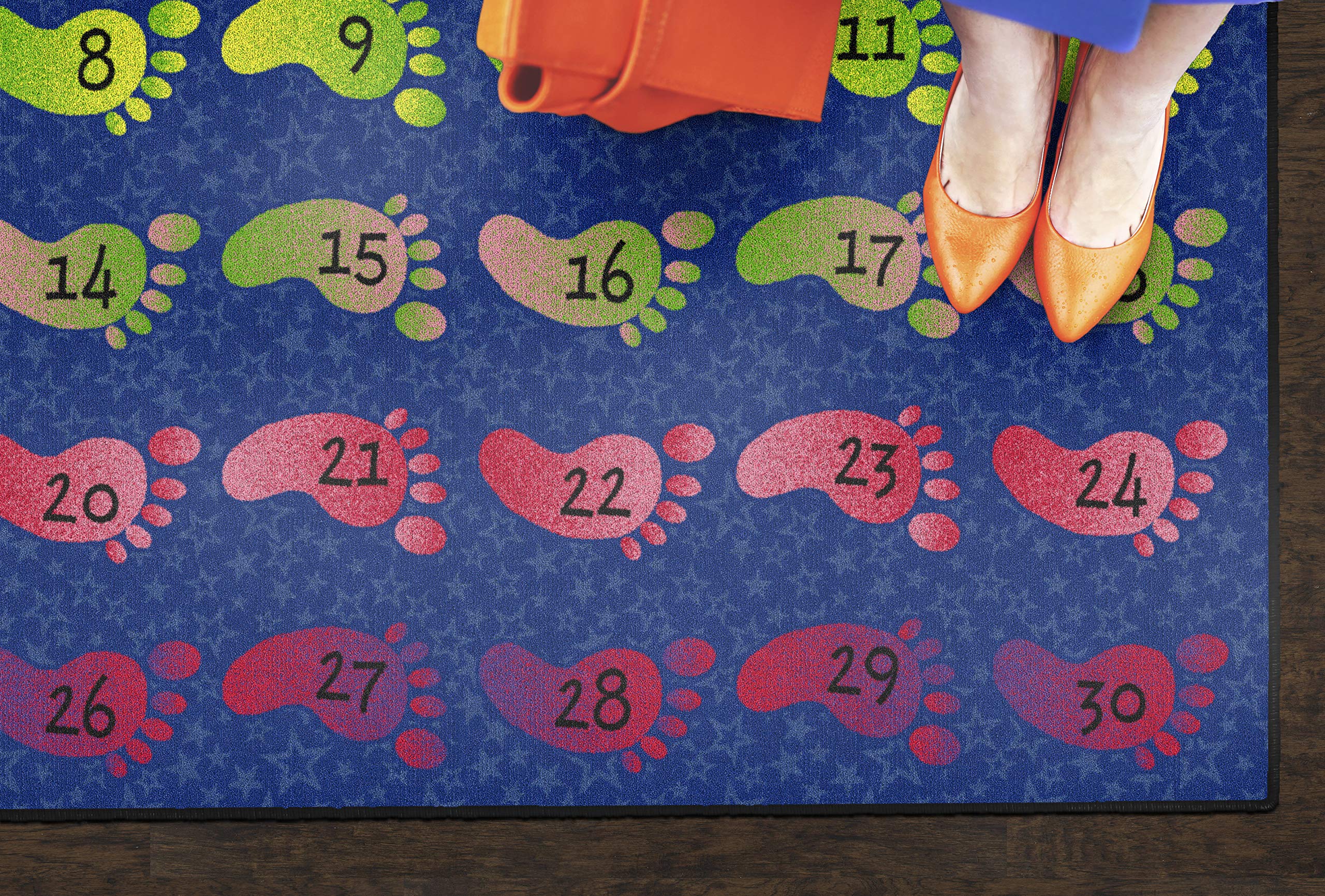 Flagship Carpets Counting Feet Rainbow Numbers Educational Rug for Classroom Carpet or At Home Educational Learning Area, Playroom, Kid's Bedroom Mat, 4' x 6', Blue/Multi-Color