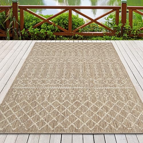 Miniatura 2 de PRIYATE Motif Design - Alfombras de área para interiores y exteriores, 5 pies 3 pulgadas x 7 pies 6 pulgadas, colección bohemia Beverly, fácil de