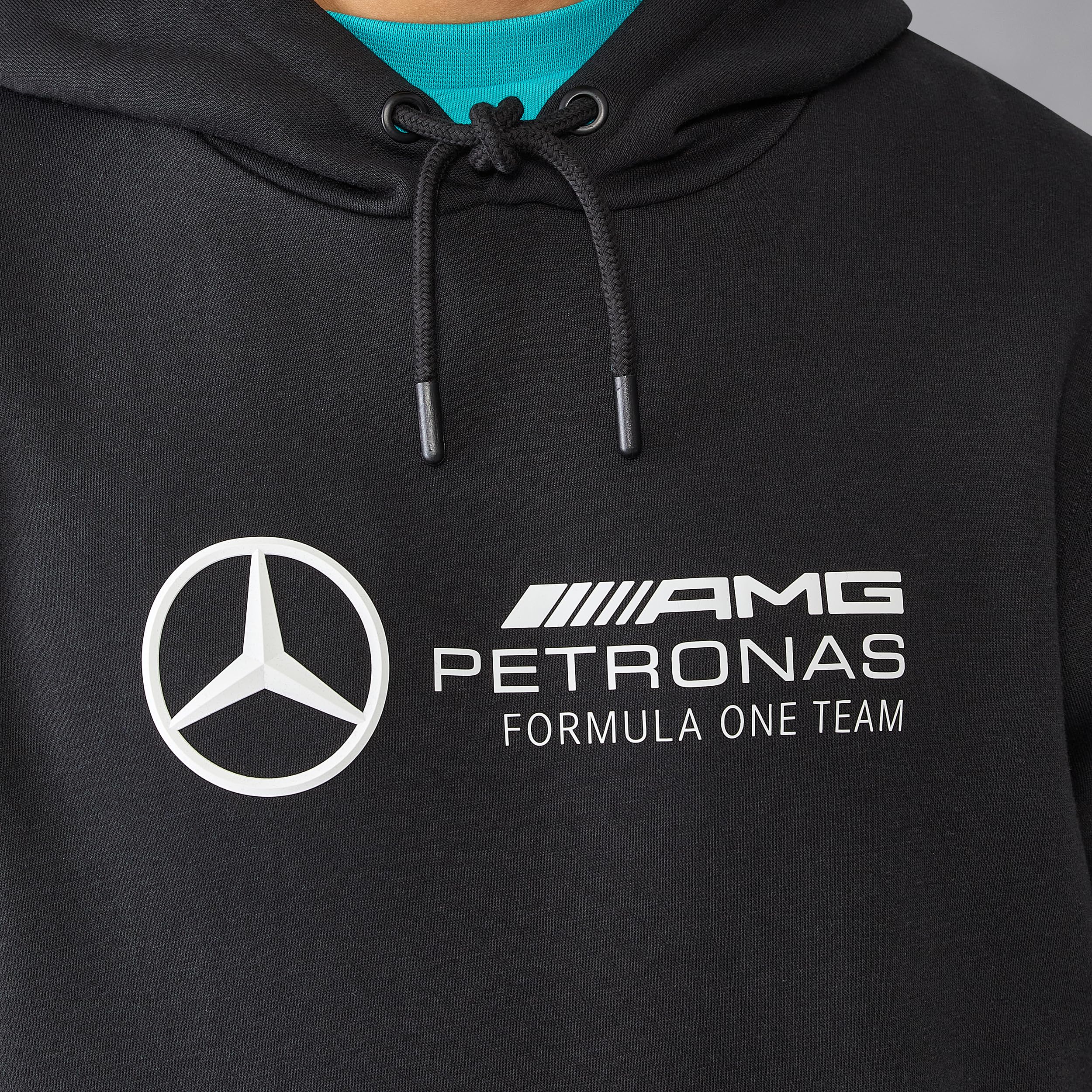Mercedes AMG Petronas Sudadera con Capucha de Hombre F1 con Gran Logotipo del Equipo en 3D - Negro - Tamaño: S