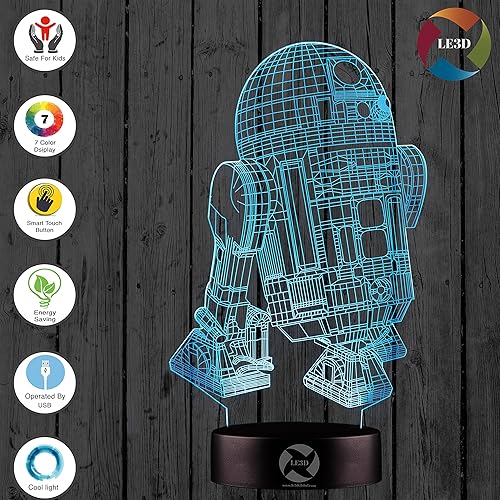 Miniatura 3 de Luz nocturna de ilusión óptica 3D - Lámpara de 7 LED que cambia de color - Luz suave fría segura para niños - Solución para pesadillas - Star Wars