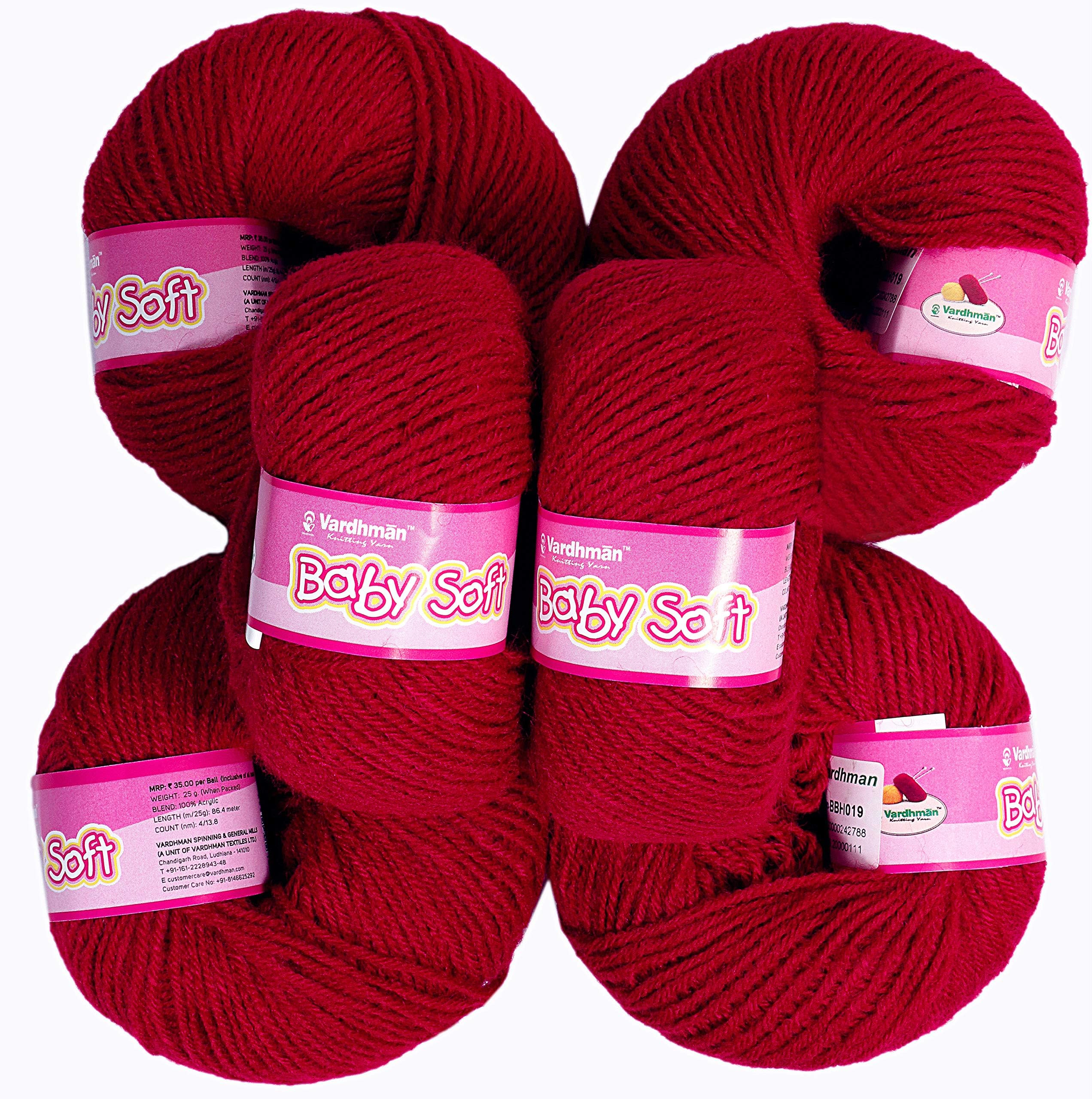 Yarn Baby Soft Wool for Hand Knitting Fingering Crochet Hook 150gms Blood red Shade no.19