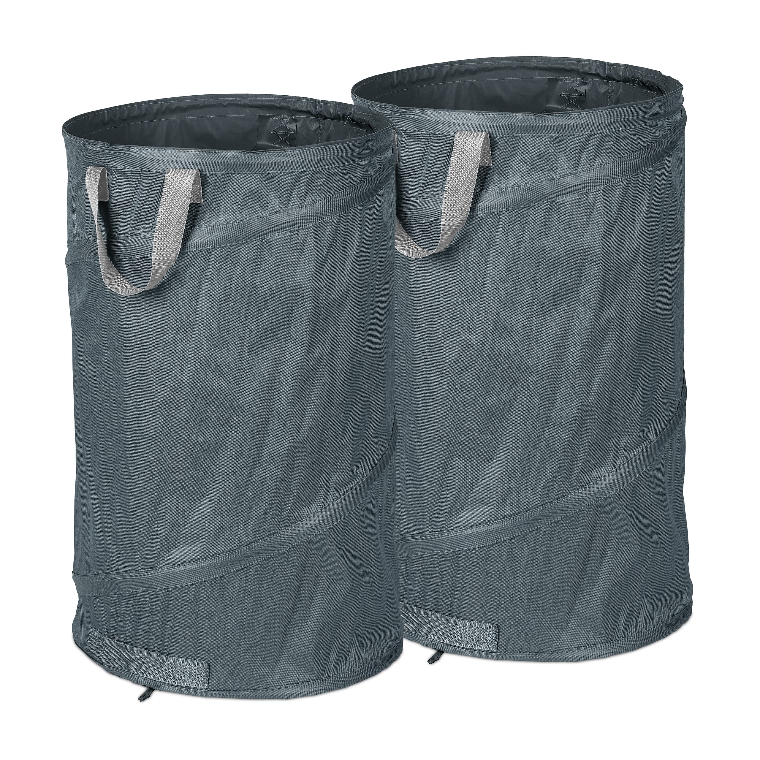 Relaxdays Sacchi da Giardinaggio, Set da 2, Fogliame e Rifiuti, Sistema Pop Up, 120 l, Impermeabile, HD72x45 cm, Grigio