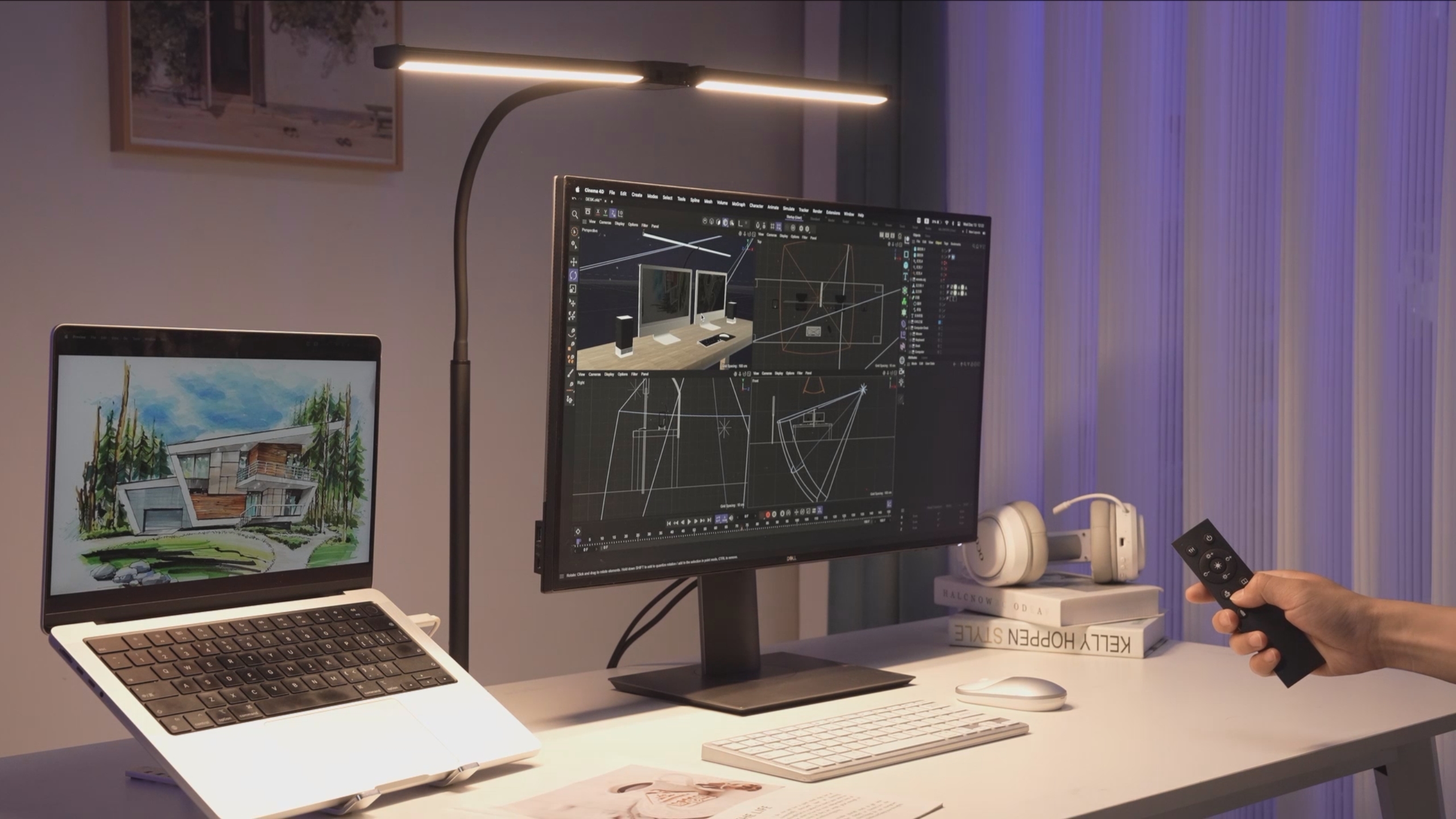 Led Desk Lamp for Home Office, Double Head Desktop Light