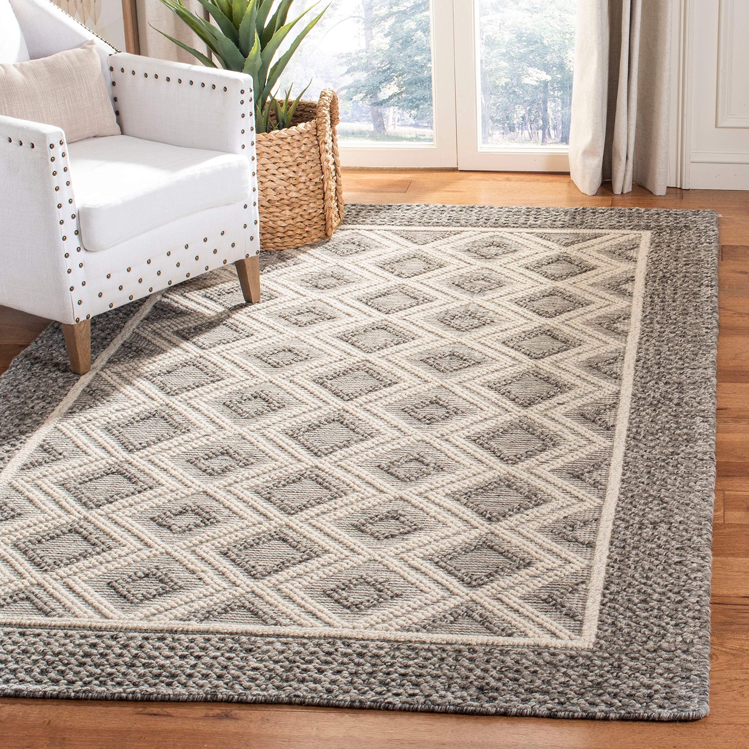 SAFAVIEH Vermont Collection Accent Rug - 3' x 5', Grey & Ivory, Handmade Wool & Cotton, Ideal for High Traffic Areas in Entryway, Living Room, Bedroom