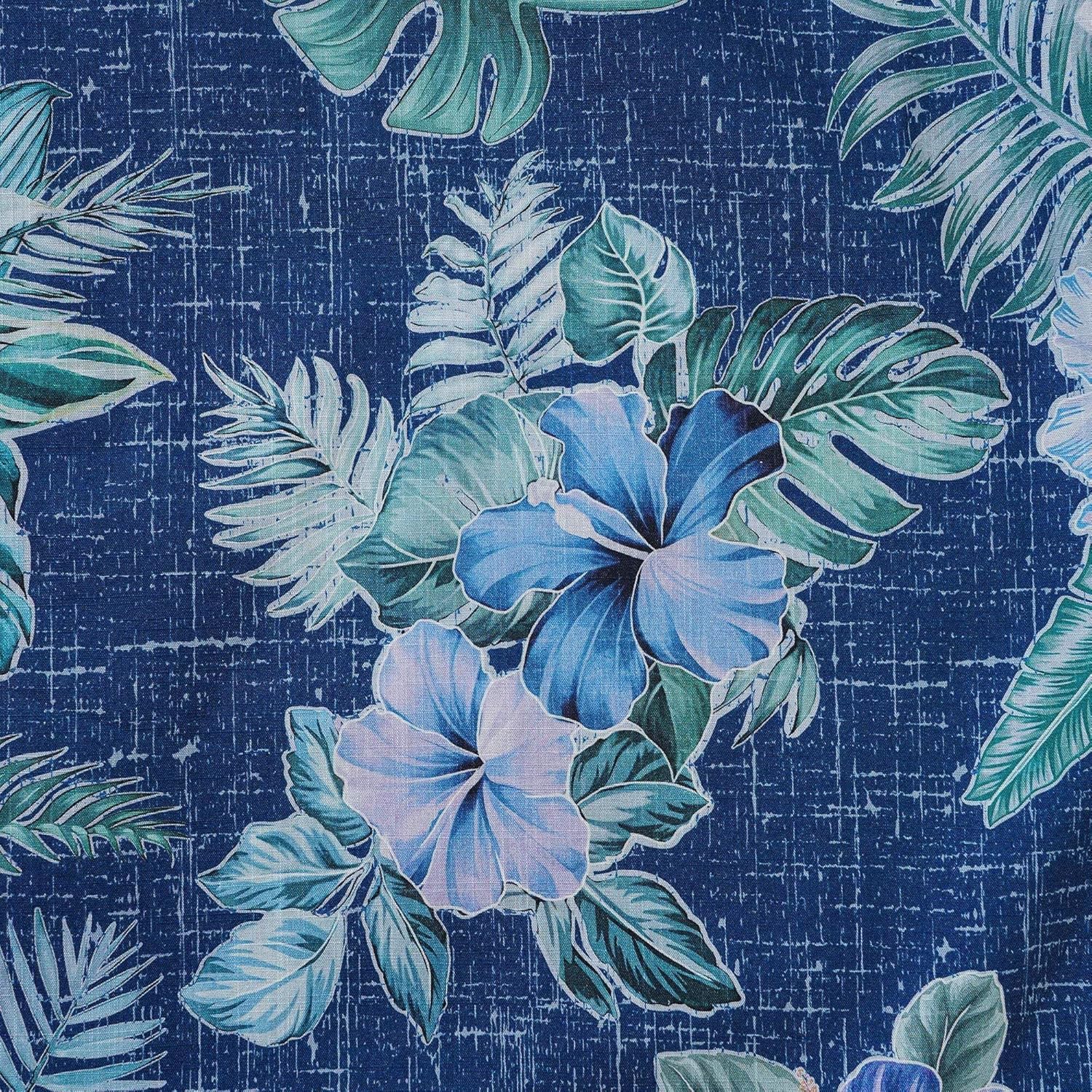 Men's Hawaiian Shirt Short Sleeve Button-Down 100% Cotton Green Aloha Tranquil Blue Blossoms