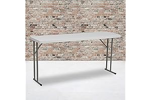 EMMA + OLIVER 5-Foot Rectangle Granite White Plastic Folding Training/Seminar Table