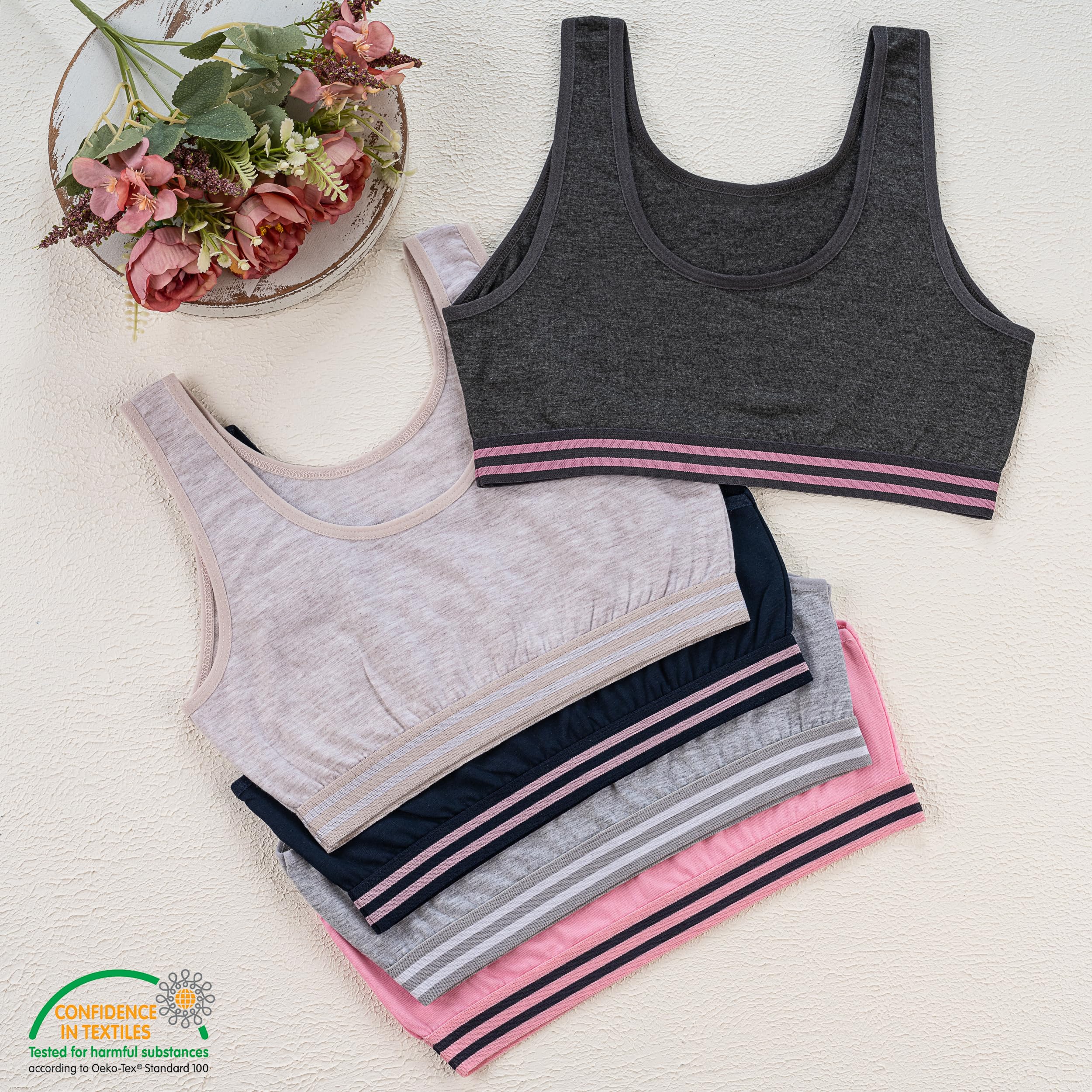 LOREZA ® 5 Brassières en Coton pour Fille sous-vêtements Soutien-Gorge de Sport Tailles 8 à 15 Ans