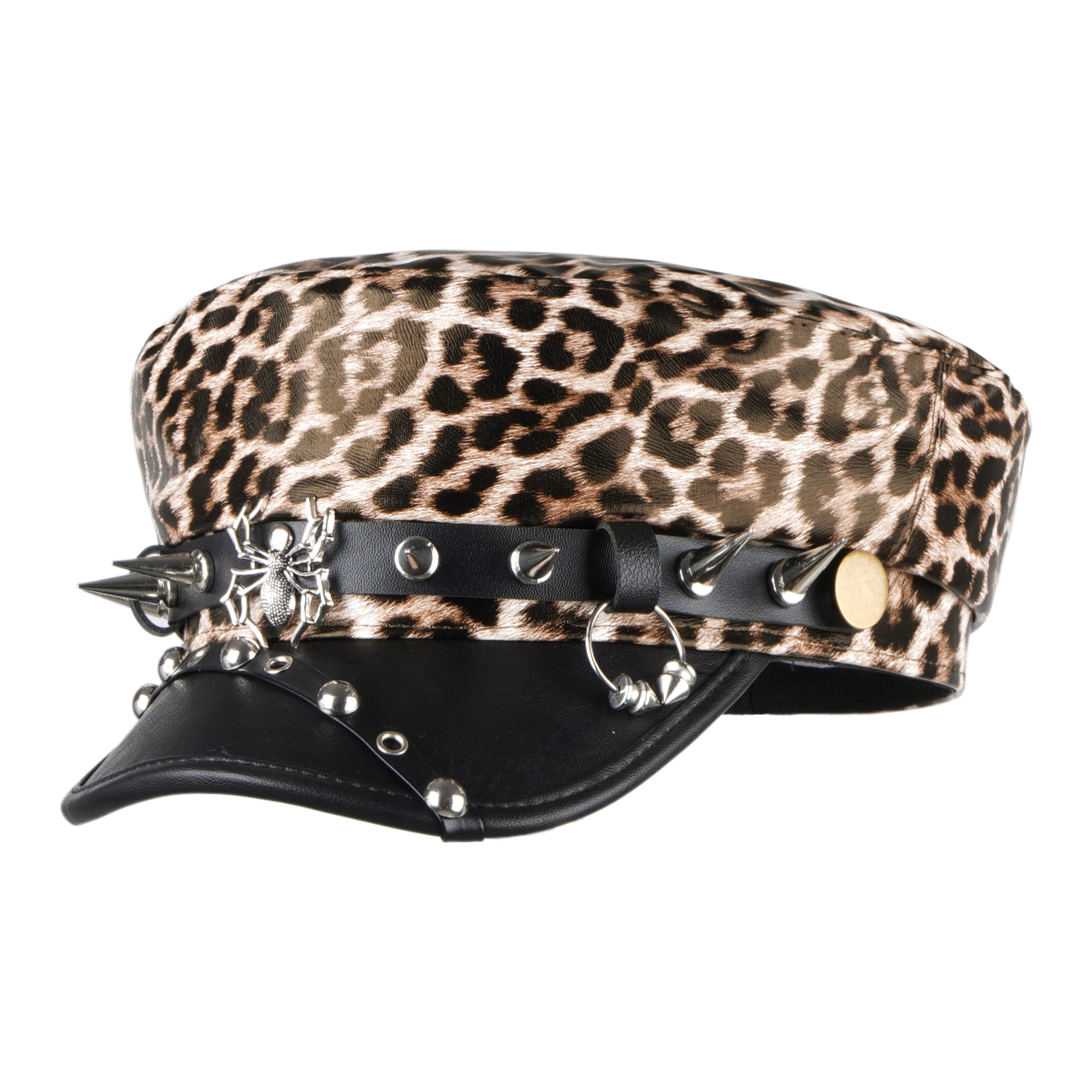 Gorra Newsboy de cuero sintético unisex con estampado leopardo miniatura 7