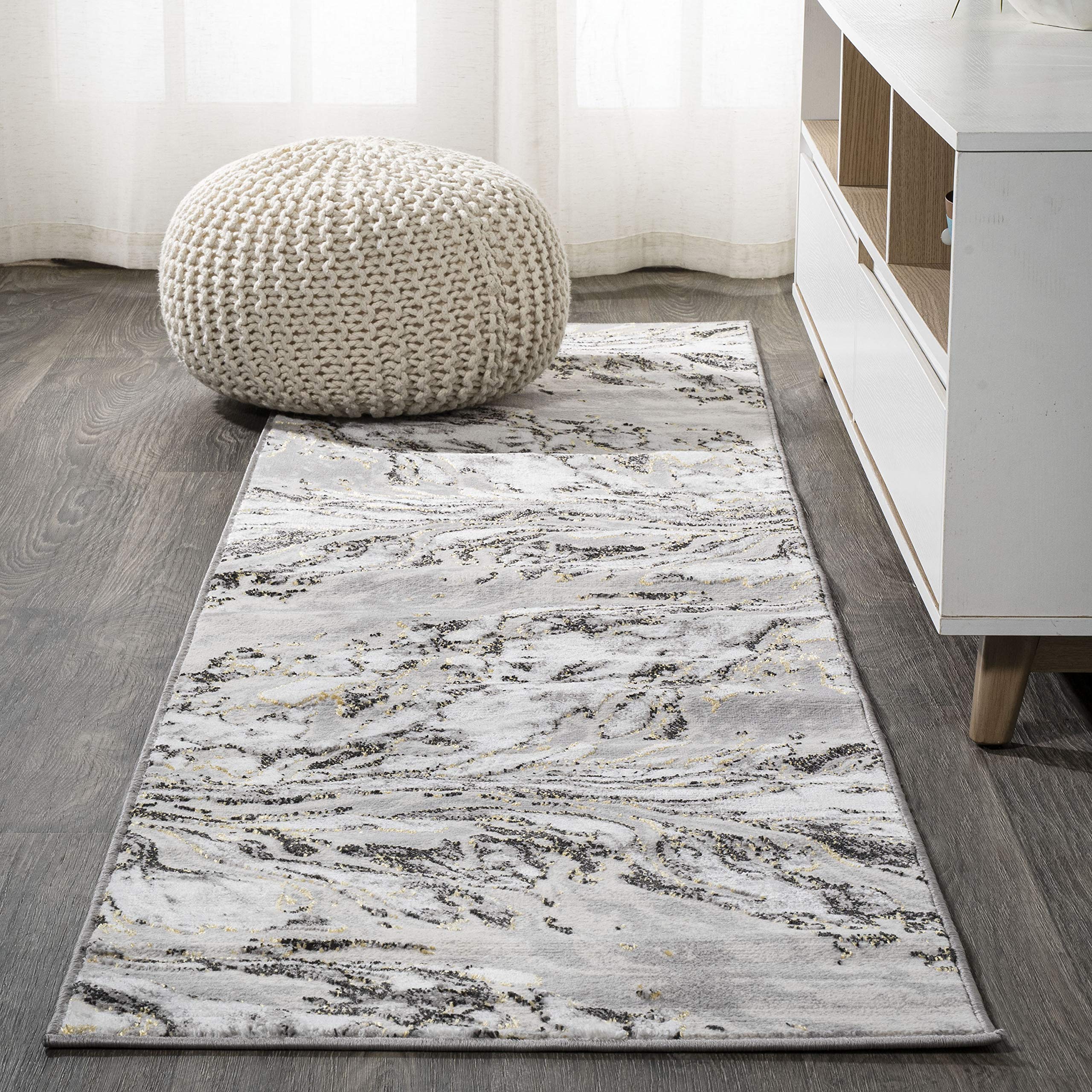 JONATHAN Y SOR203C-28 Swirl Marbled Abstract Indoor Area-Rug Contemporary Casual Transitional Easy-Cleaning Bedroom Kitchen Living Room Non Shedding, 2 X 8, Gray/Black