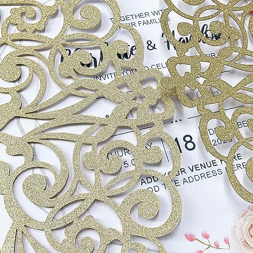 Miniatura 6 de Fashmade 50Pcs Laser Cut Wedding Invitation With Glitter Envelopes And Ribbons Blank Personalized Card Invitaciones Para quinceañera Birthday Baby