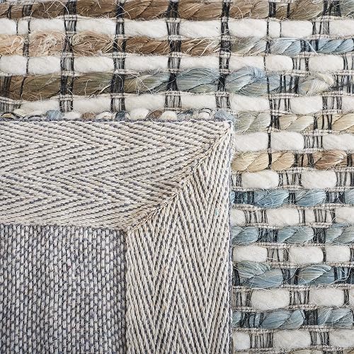 Miniatura 7 de SAFAVIEH Marbella Collection - Alfombra de área de 6 x 9 pies, azul y marfil, lana geométrica hecha a mano, ideal para zonas de alto tráfico en sala