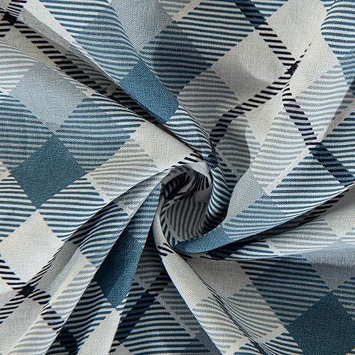 Miniatura 4 de NTBAY Juego de funda de edredón de algodón lavado, 3 piezas, transpirable, a cuadros, tamaño Queen, azul a cuadros