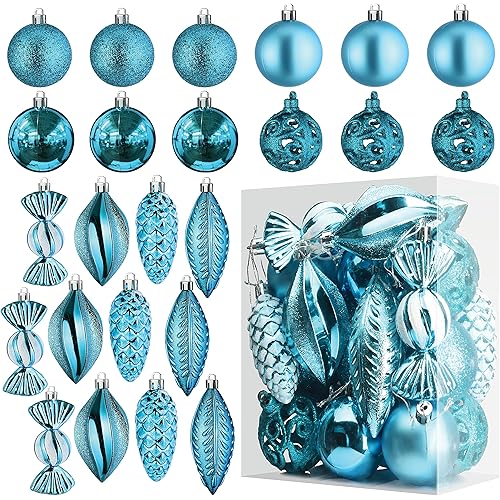Christmas Ball Ornaments for Christmas Decorations (Light Blue) | 24 pcs Xmas Tree Shatterproof Ornaments with Hanging Loop for Holiday, Wreath and Party Decorations