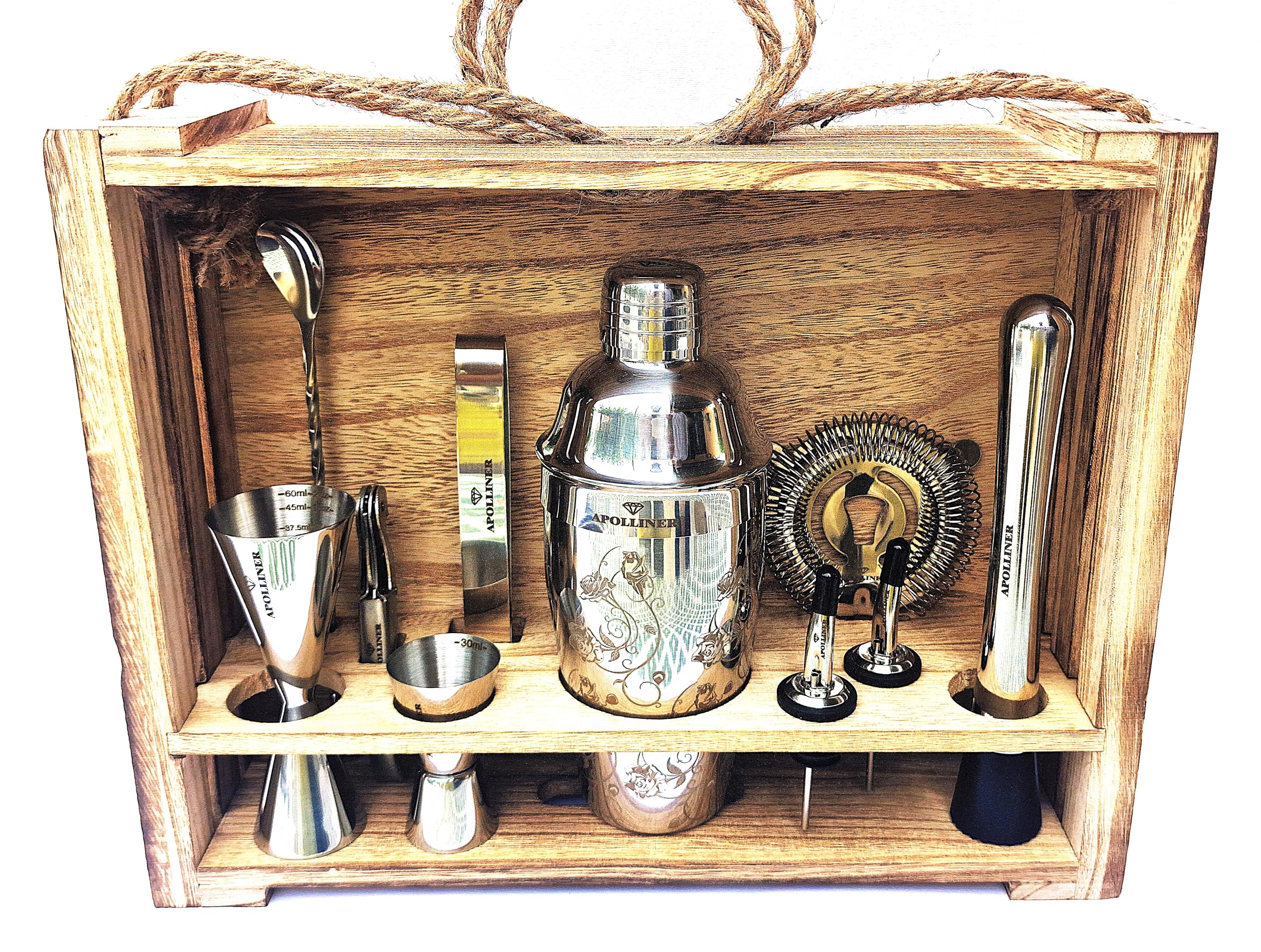 shakers à cocktails16 Pièces, Professionnel | Shaker à Cocktail 550ml, Acier Inoxydable | Kit Cocktail,Shaker Barman,kit Cocktail | Service à Cocktail avec Coffret en Bois précieux.