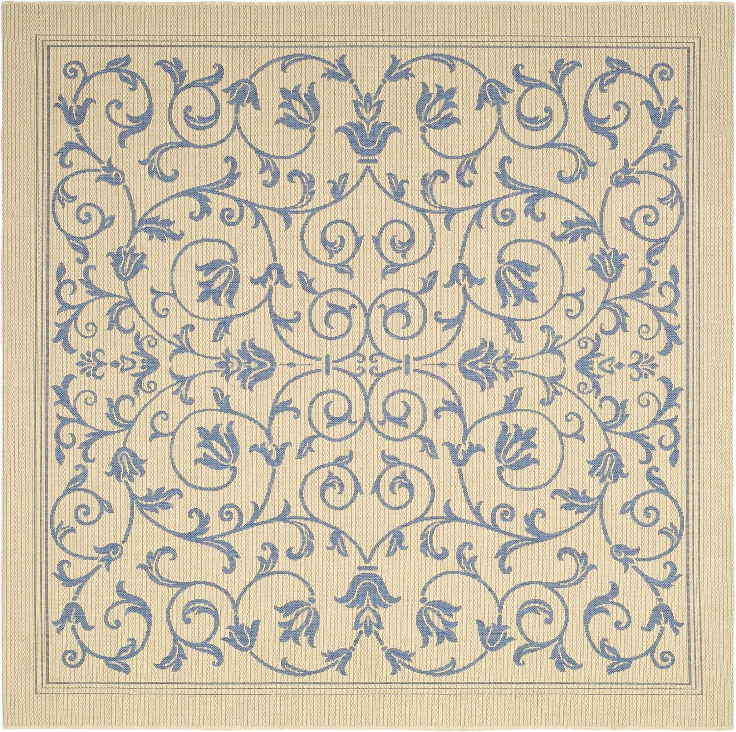 Natural Blue 95'' Square Synthetic Easy-Care Outdoor Rug
