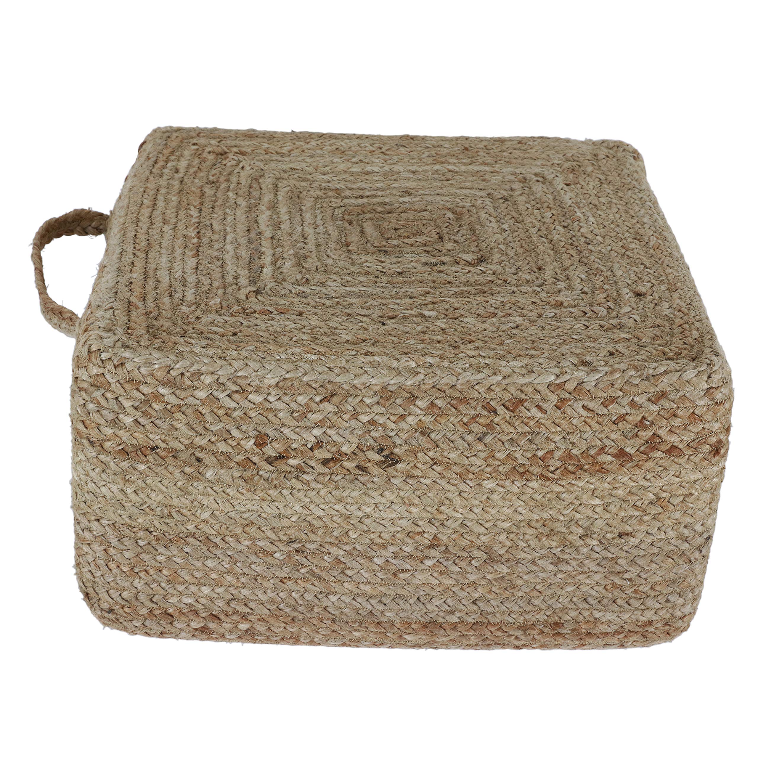 Decor Therapy Sanibel Square Braided Natural Jute Woven Pouf Ottoman, 20" x 11"