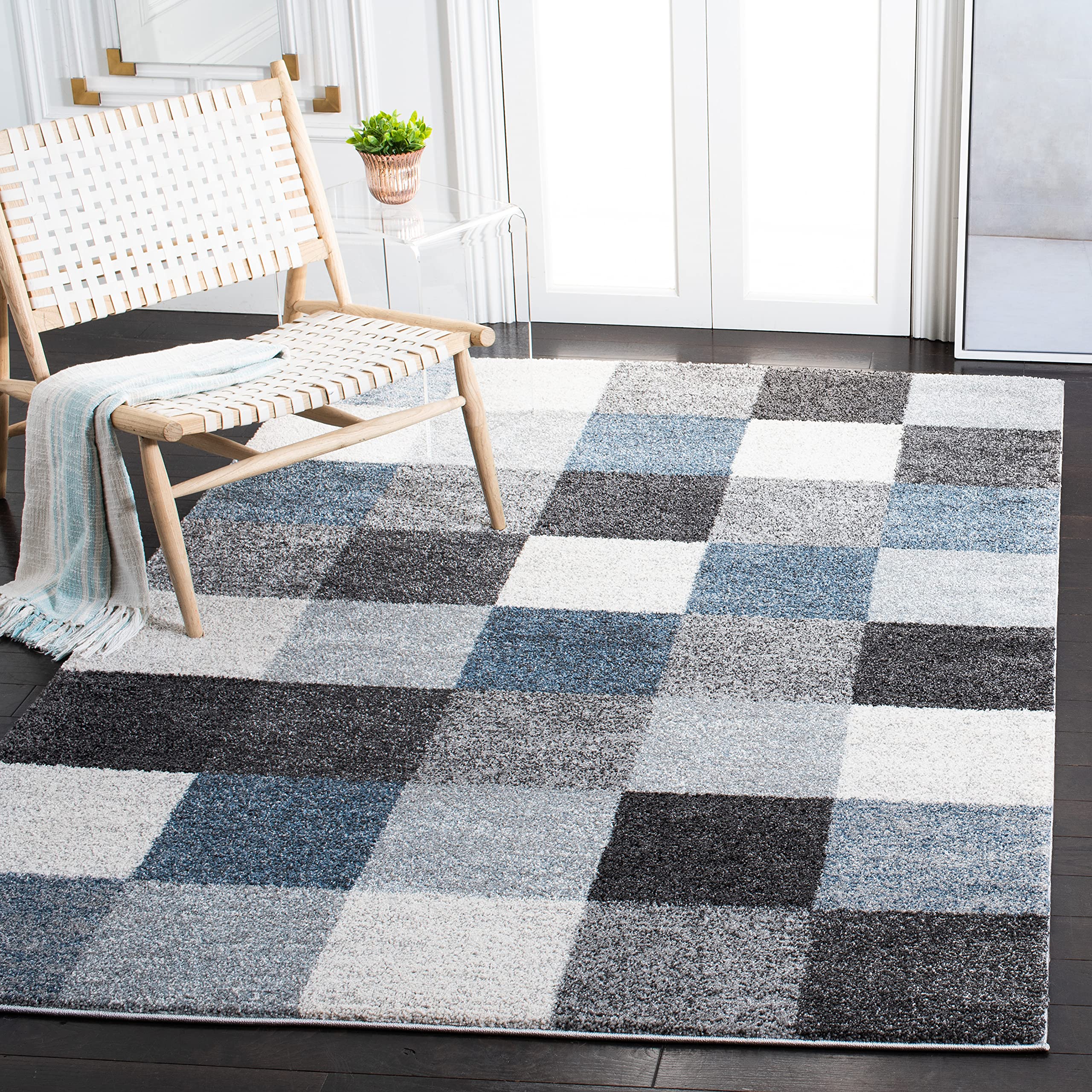 SAFAVIEH Retro Collection 6'7" Square Grey/Blue RET558F Modern Non-Shedding Living Room Bedroom Dining Home Office Area Rug size 6’7x 6’7
