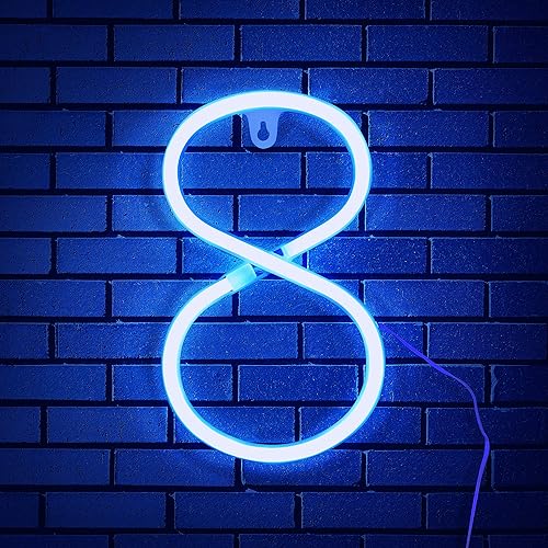 SplendShop Letrero de letras de neón con luces LED iluminadas para pared, letras de la A a la Z y del 0 al 9 (azul 8)